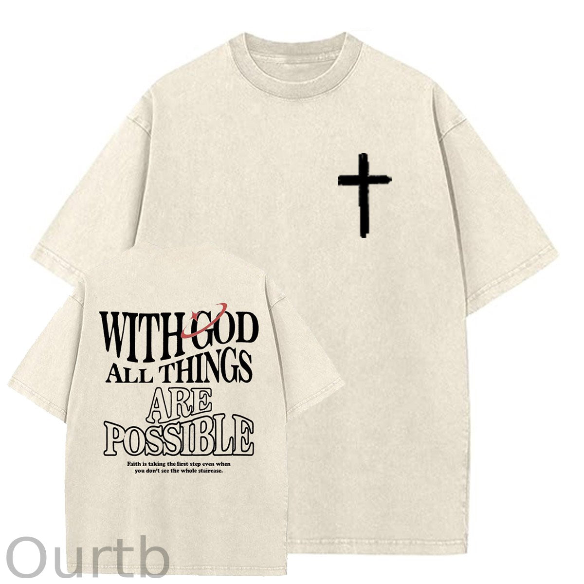 White God All Things Are Possible  Washed And Distressed Pattern Crew Neck T-Shirt