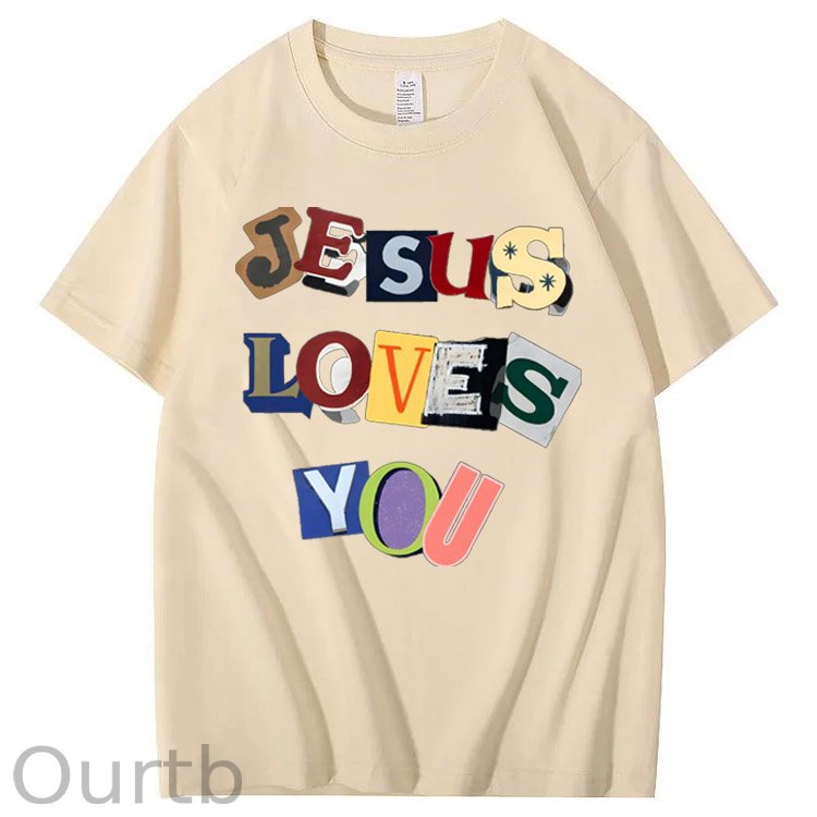 Jesus Loves You  Pattern  Print 100%Cotton T-Shirt