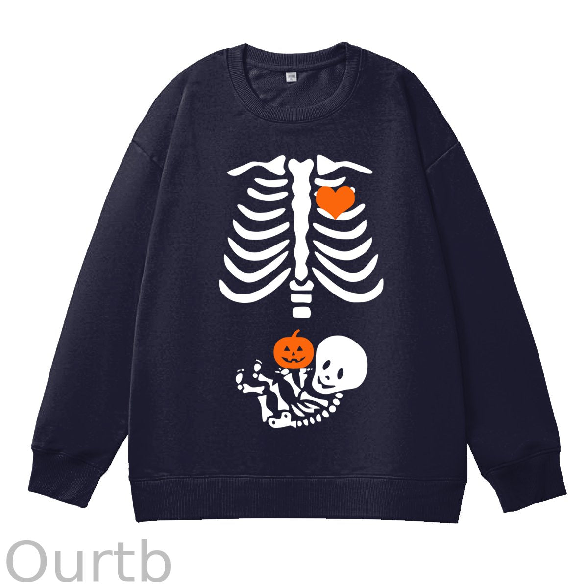 Skeleton Halloween Maternity Pregnancy Announcement Fall Mom 100% Cotton Fall and Winter Sweatshirt