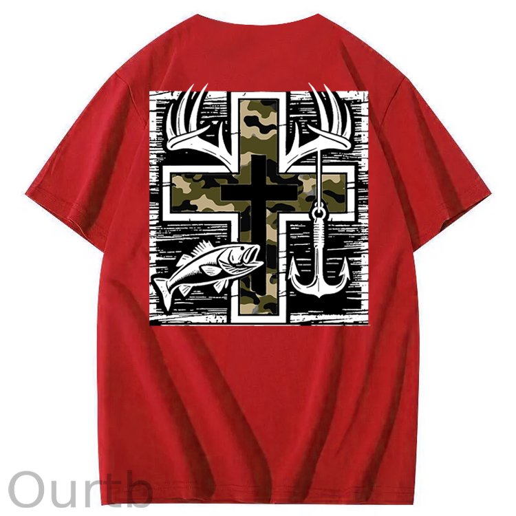 Camo Cross Antlers Faith 100% Cotton T-Shirt