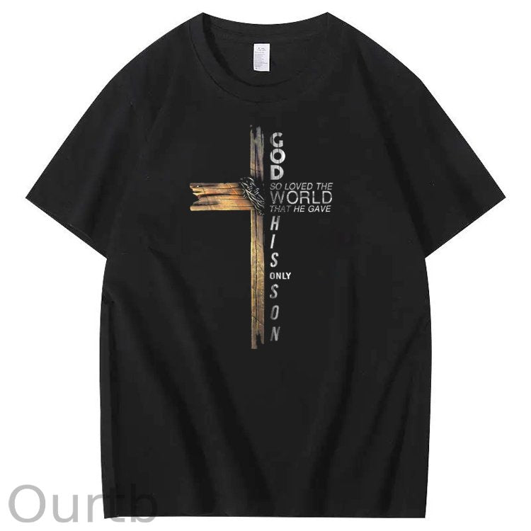 God Pattern Printing Print Crew Neck T-Shirt