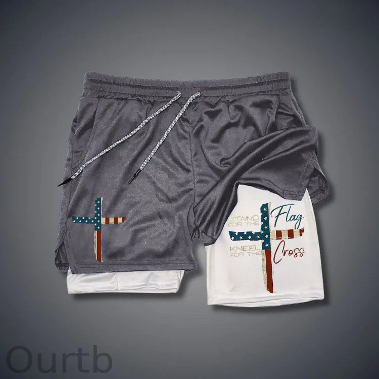 Stand For The Flag Kneel For The Cross 4th Of July Print Shorts Pants