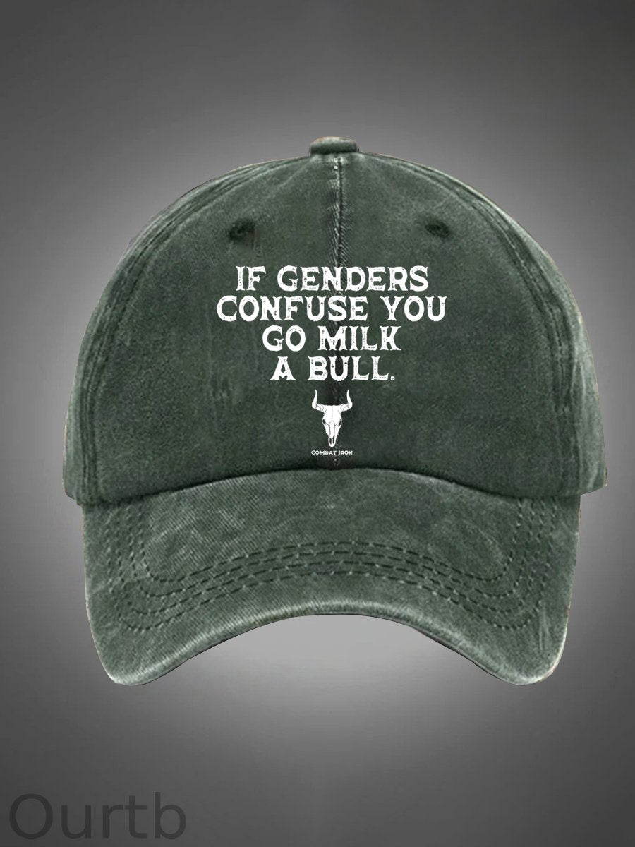 If Genders Confuse You Go Milk A Bull Pattern Washed Hats