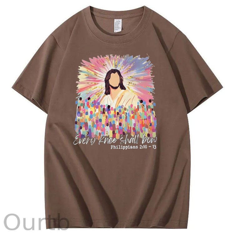 Every Knee Shall Bow Pattern Print Crew Neck T-Shirt