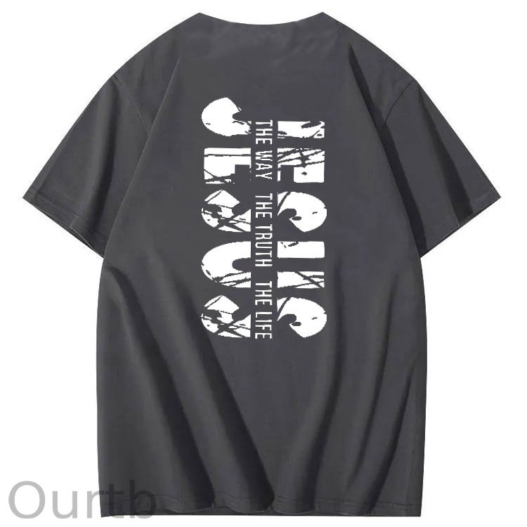 Jesus The Way The Truth The Life  Pattern Print Crew Neck T-Shirt