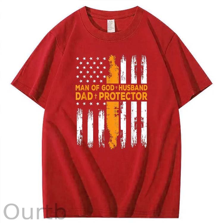 Man Of God+Husband+ Protector Pattern 100% Cotton T-Shirt