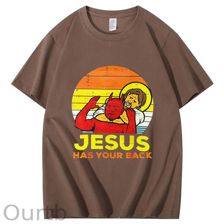 Jesus Has Your Back  Pattern Print 100%Cotton T-Shirt