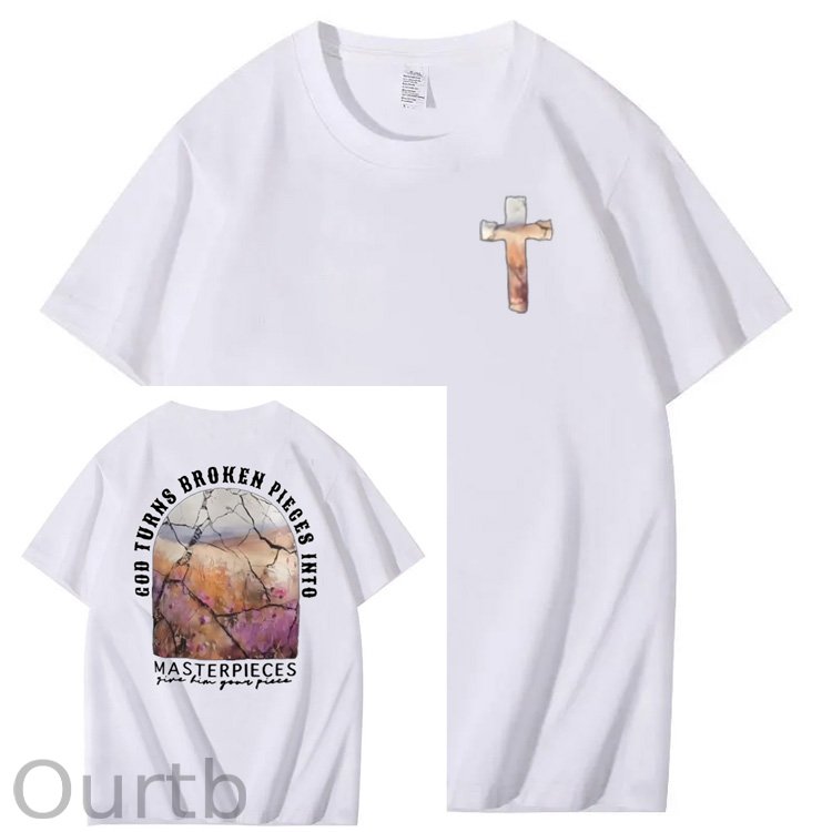 God Turns Broken Pieces Into Masterpieces Christian Pattern Crew Neck T-Shirt