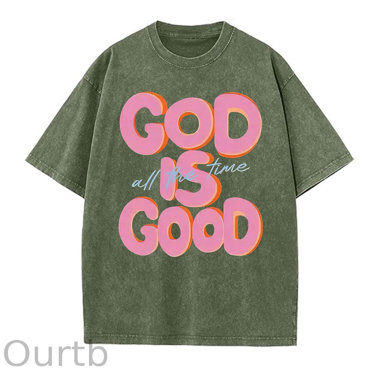 God Is Good All The Time Pattern  Washed Distressed Crew Neck 100% Cototon T-Shirt