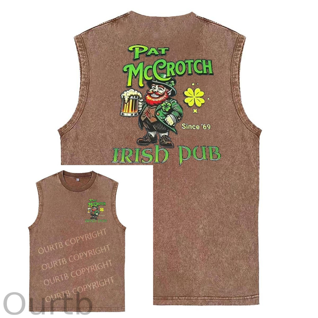 St Patrick'S Day Pat Pattern Print Sleeveless Cotton Washed Printed Loose Vest