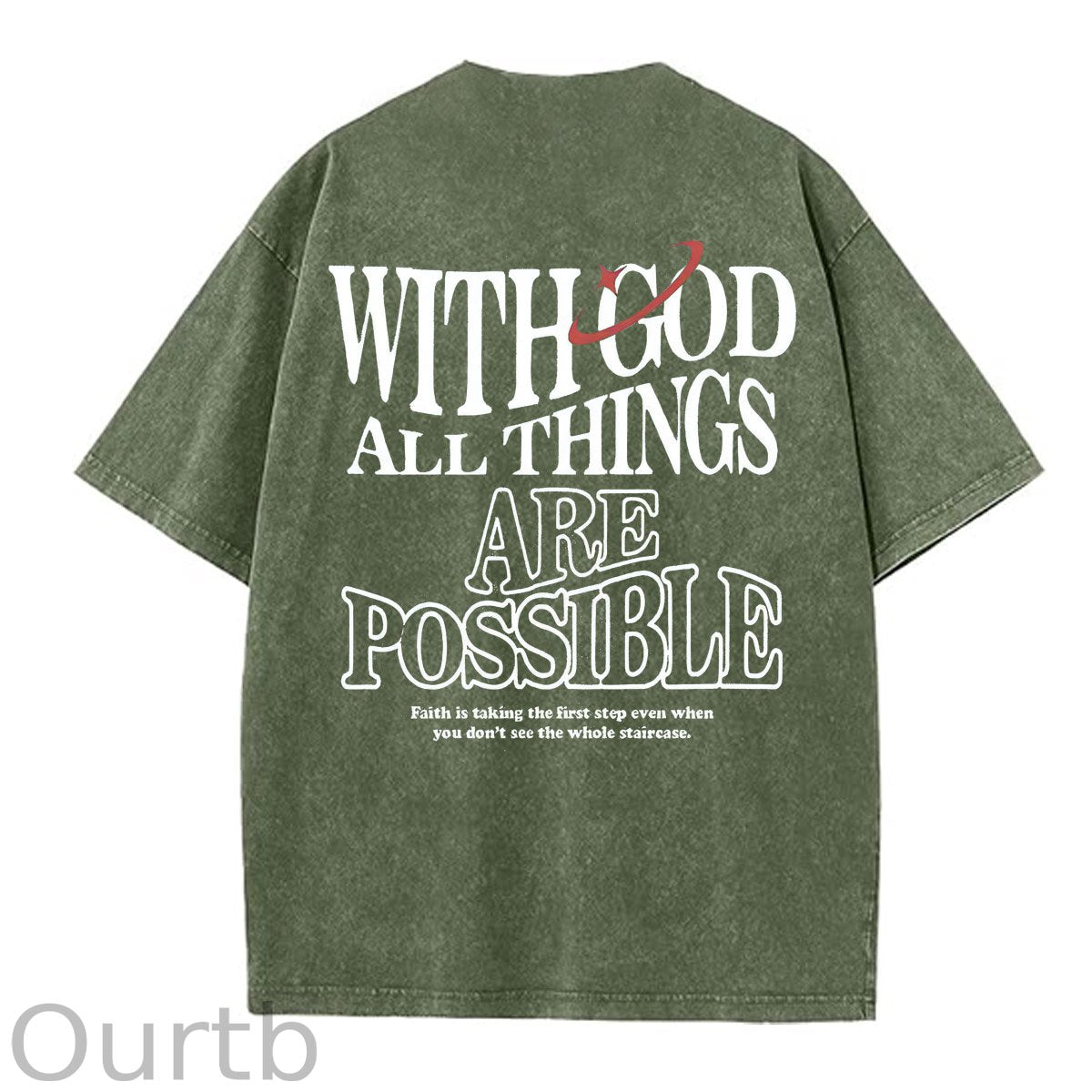 White God All Things Are Possible  Washed And Distressed Pattern Crew Neck T-Shirt