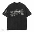 Iron Shappens Cross Easter Jesus Christ  faith And God Washed And Distressed Craft Pint Pattern Crew Neck T-Shirt