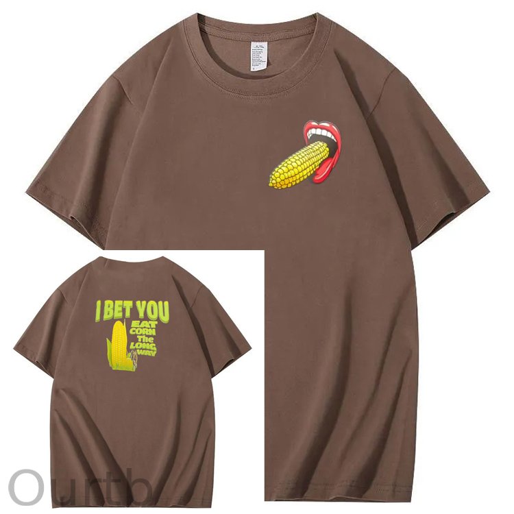 I Bet You  Eat Corn The Long Way  Pattern Print Crew Neck T-Shirt