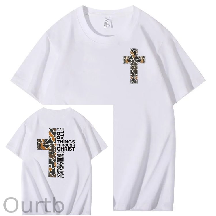 Can Do All Things Through Christ Cool Pattern Printing Print Crew Neck T-Shirt