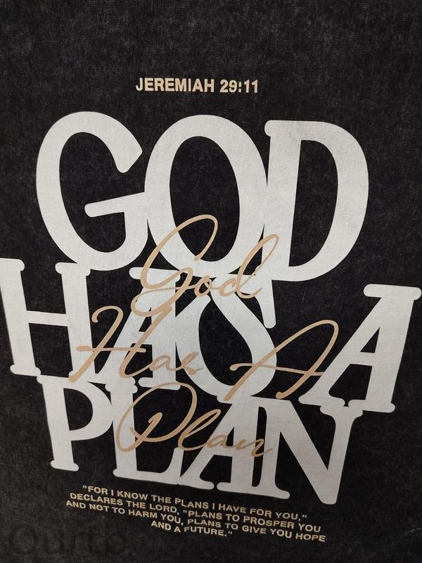 Retro Washed T-Shirt Double Sided Printed 'GOD HAS A PLAN' Letter Print Men's Casual ComfortableFashionable Street Style Cotton