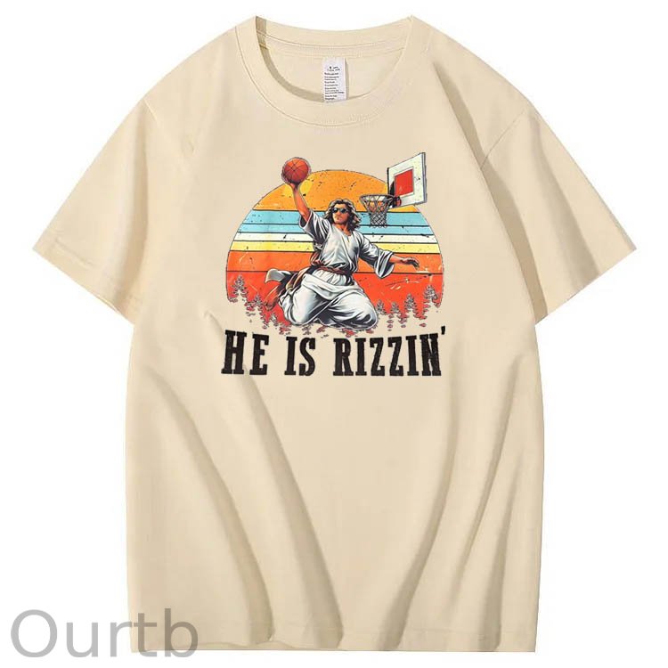He is Rizzin' Pattern Print Crew Neck T-Shirt