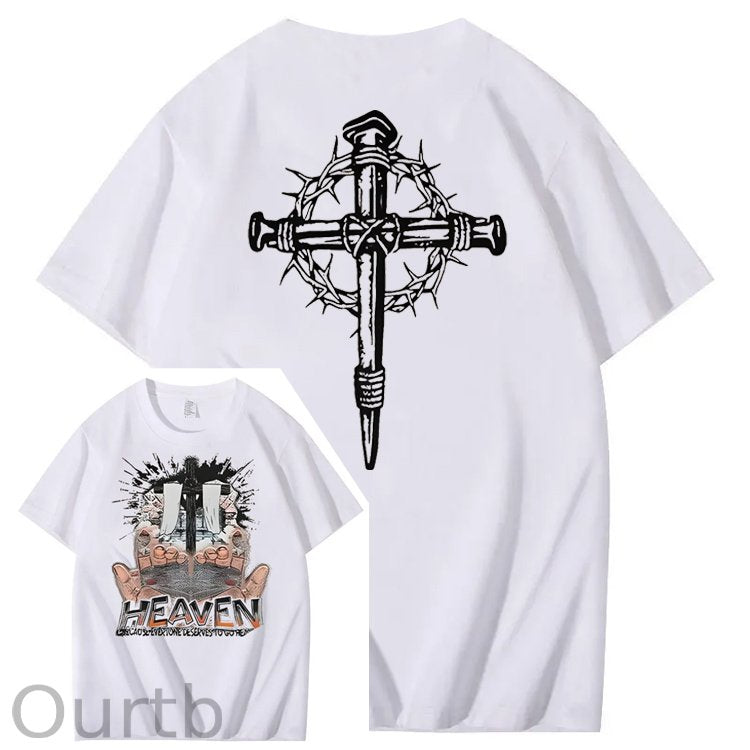 Faith In Heaven Double-Sided Printing Print Crew Neck T-Shirt