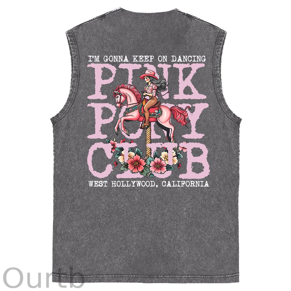 I'm Gonna Keep On Dacing Print Washed Cotton Sleeveless Tank Tops