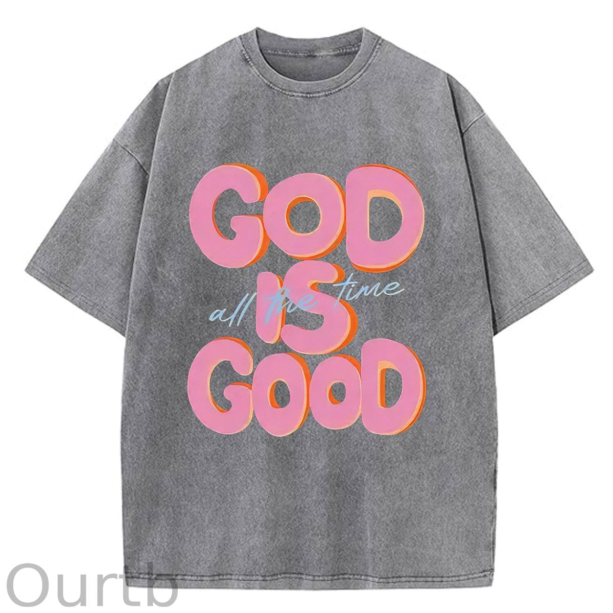 God Is Good All The Time Pattern  Washed Distressed Crew Neck 100% Cototon T-Shirt