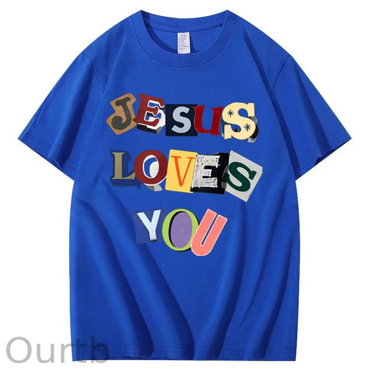 Jesus Loves You  Pattern  Print 100%Cotton T-Shirt