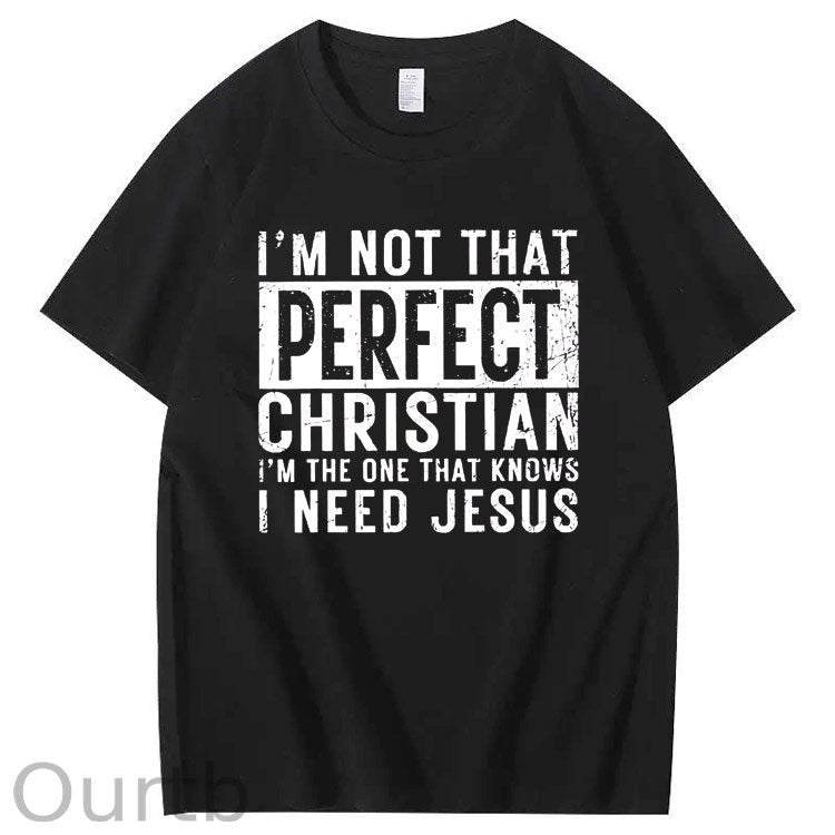 I Need Jesus  Pattern Print 100%Cotton T-Shirt