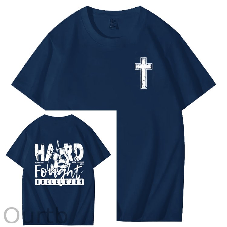 Hard Fonght Hallelujah Jesus Christian Faith Art Pattern Print T-Shirt