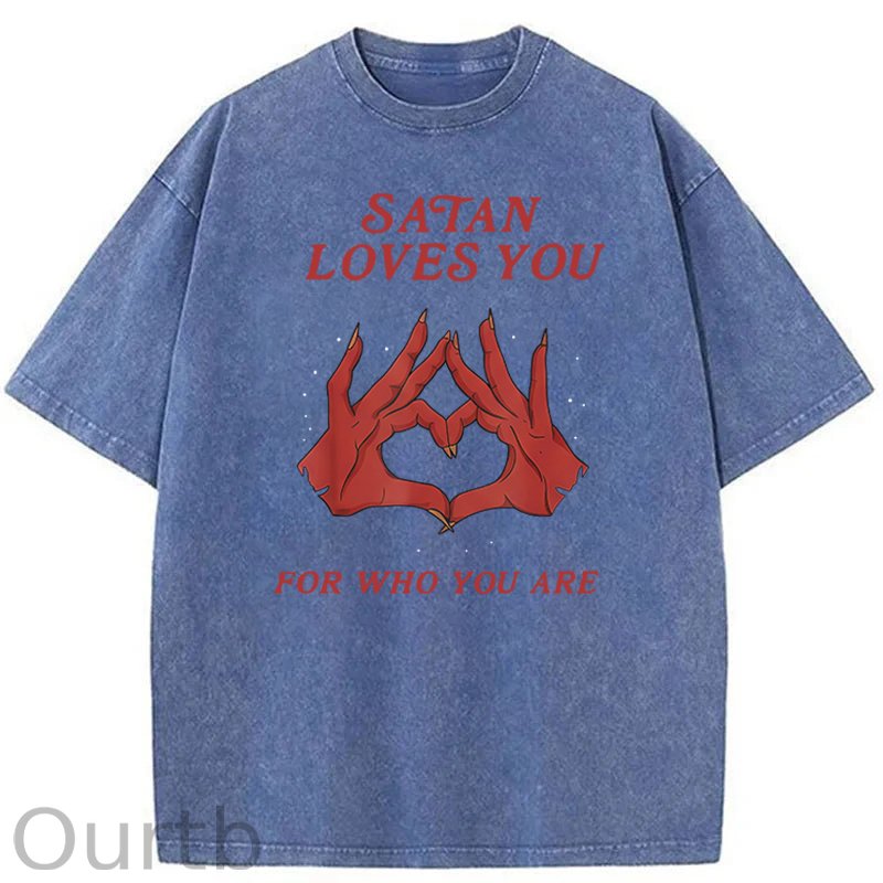 Satan Loves You Washed Cotton T-Shirt