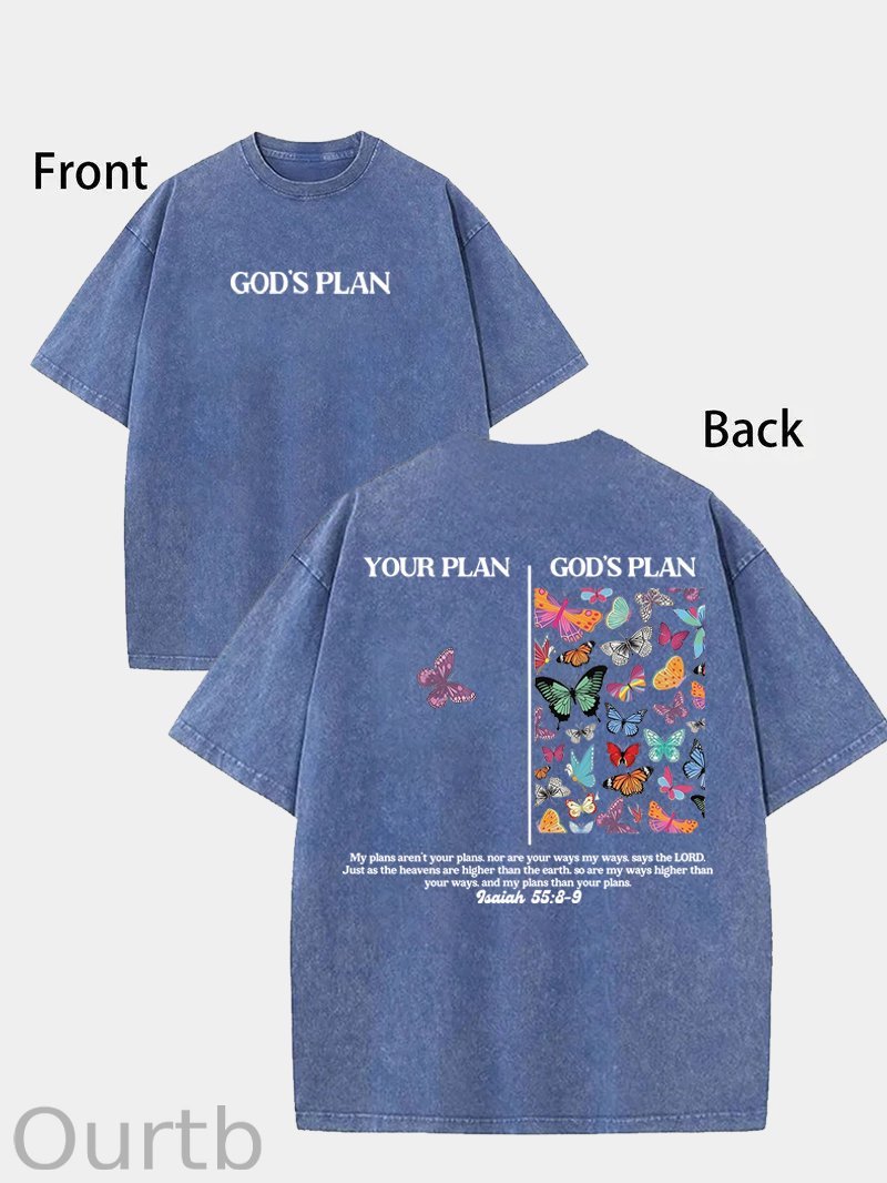 [ New Collection For Women ] God's Plan Unisex Washed T-Shirt, Christian t shirts, Vintage 90s Graphic Tee, Gift Top Womenswear Cotton Streetwear Summer, Gift For Her, For Mom, For Womenswears