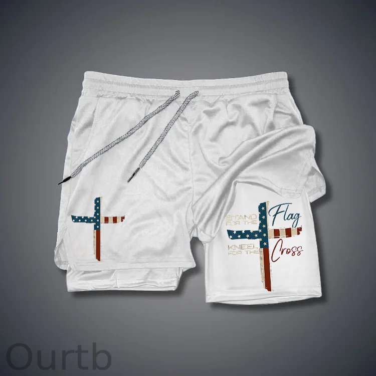 Stand For The Flag Kneel For The Cross 4th Of July Print Shorts Pants