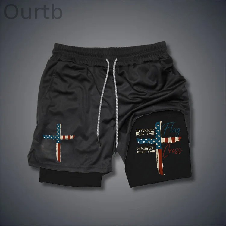 Stand For The Flag Kneel For The Cross 4th Of July Print Shorts Pants