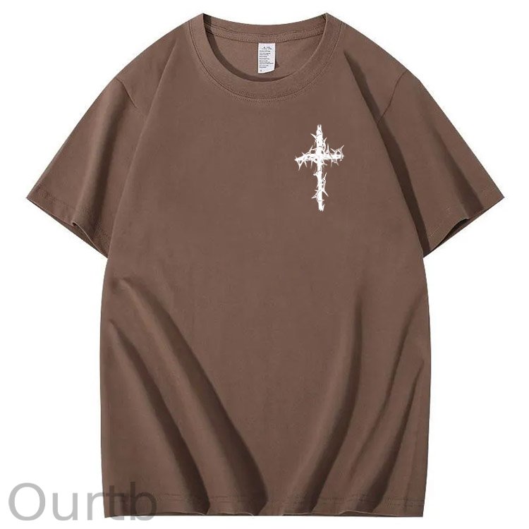 Nails Cross Pattern Print Crew Neck T-Shirt