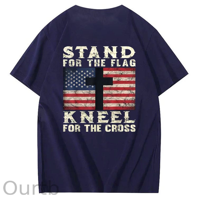 Stand For The Flag Kneel For The Cross Pattern Print 100%Cotton T-Shirt