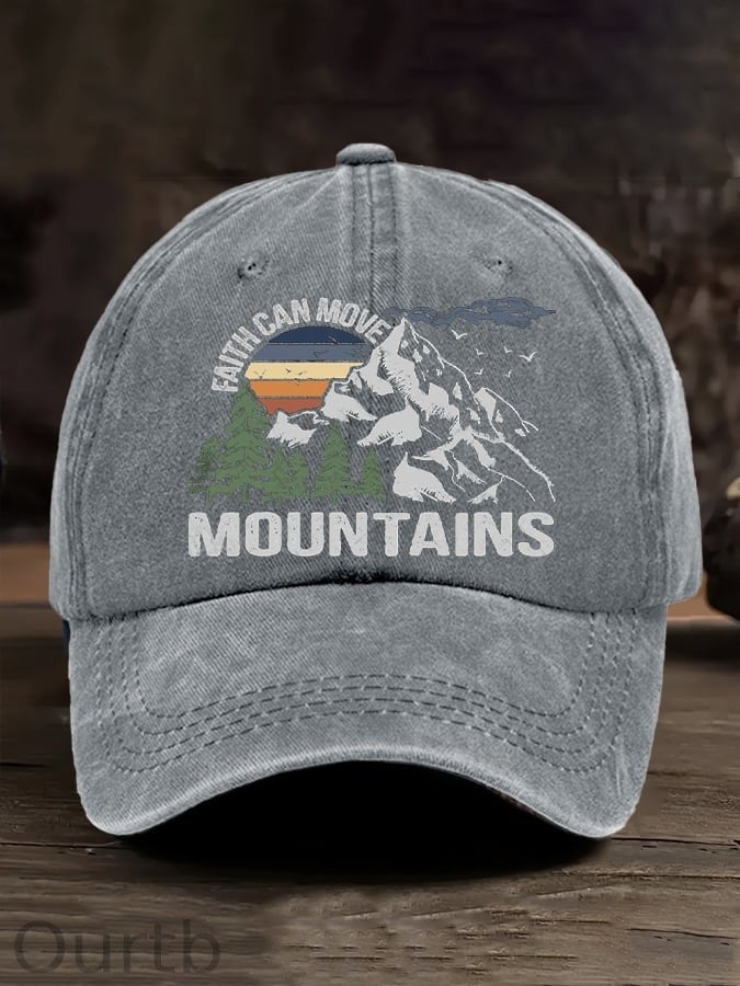 Retro Faith Can Move Mountains Outdoor Hiking Printed Baseball Cap