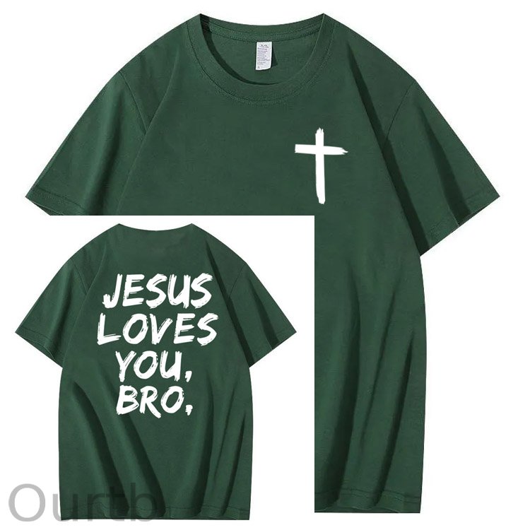 Jesus Loves You Bro Pattern  Print 100%Cotton T-Shirt
