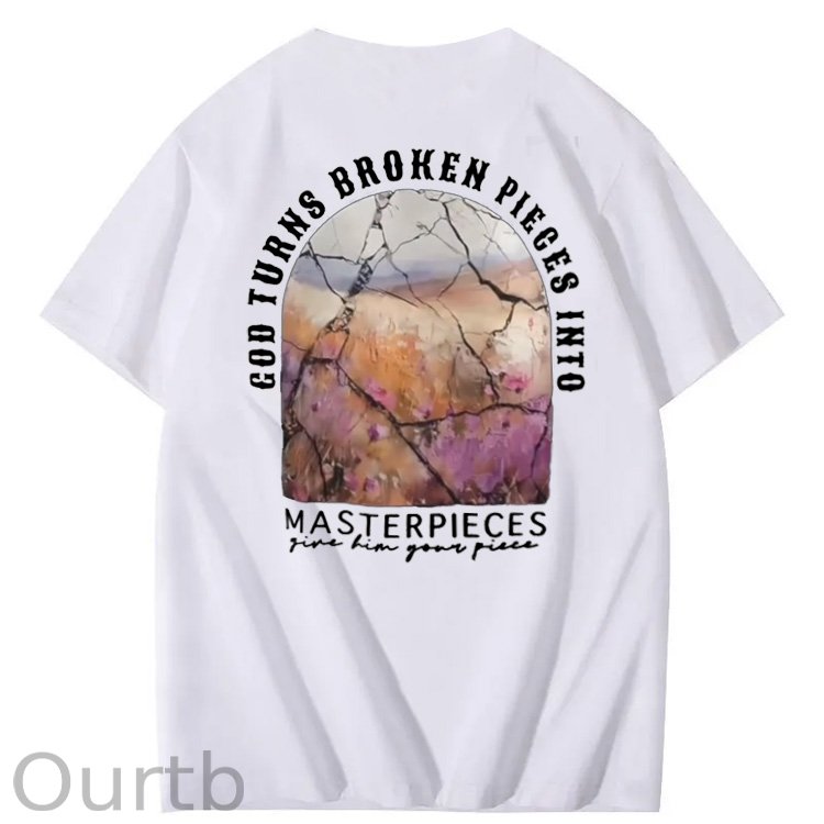 God Turns Broken Pieces Into Masterpieces Christian Pattern Crew Neck T-Shirt