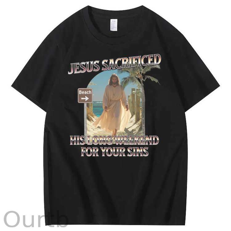 Jesus Sacrifice  Hislong  Weekend  For Your Sins Pattern Print Crew Neck T-Shirt