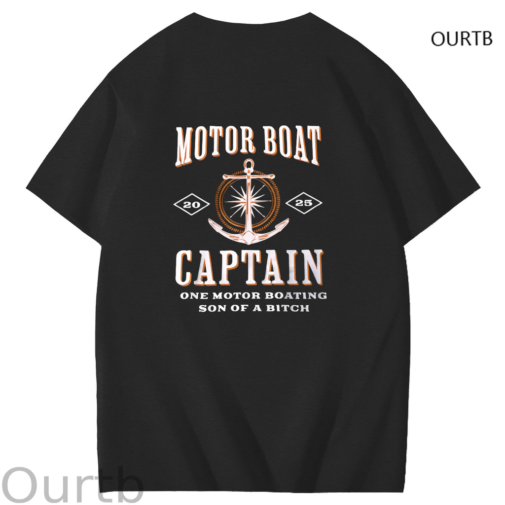 Moter Boat Captain One Motor Boating Son Of A Funny Art Pattern Print T-Shirt