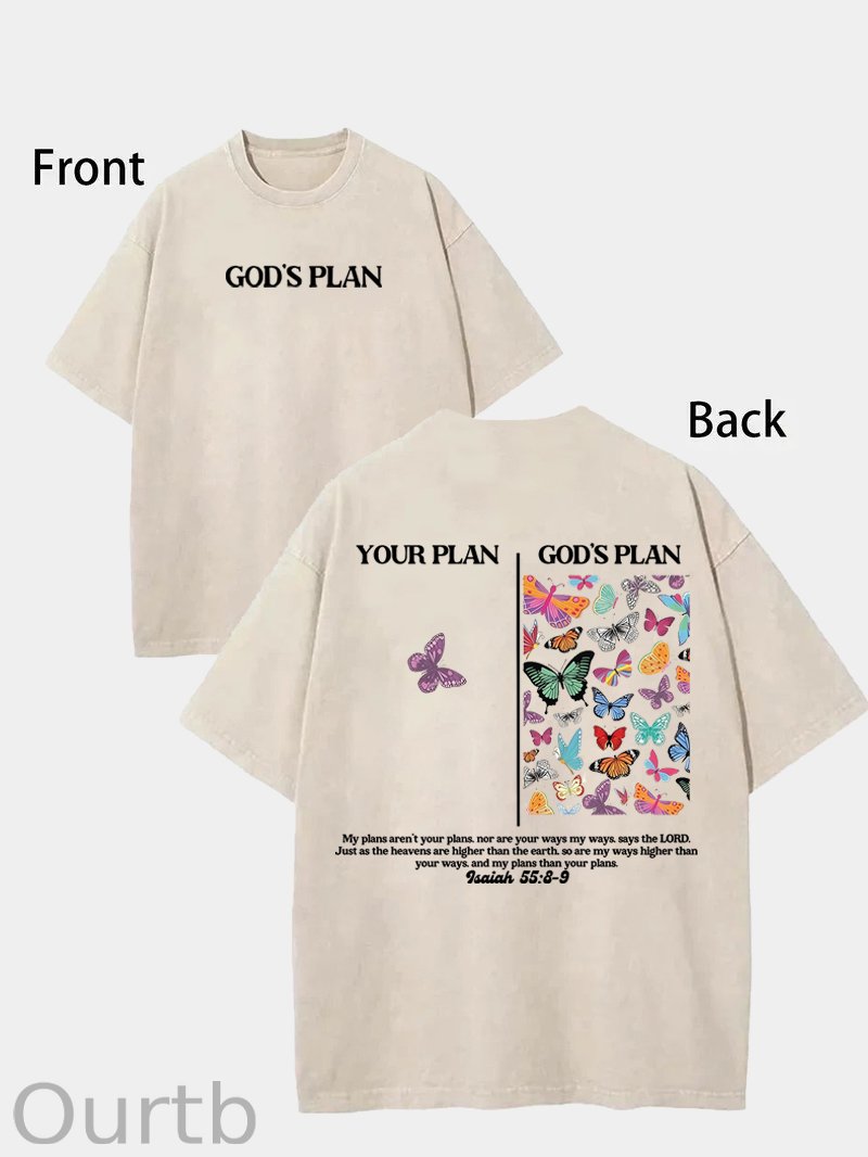 [ New Collection For Women ] God's Plan Unisex Washed T-Shirt, Christian t shirts, Vintage 90s Graphic Tee, Gift Top Womenswear Cotton Streetwear Summer, Gift For Her, For Mom, For Womenswears