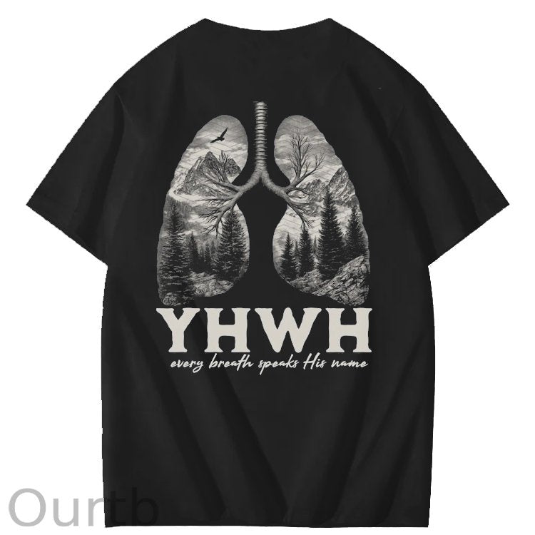Yhwh Lung Breathing Bible Christian God Faith Jesus Art Pattern Print T-Shirt
