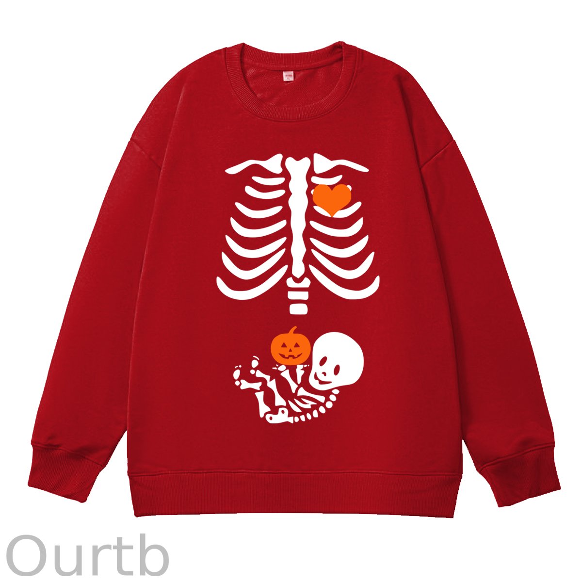 Skeleton Halloween Maternity Pregnancy Announcement Fall Mom 100% Cotton Fall and Winter Sweatshirt