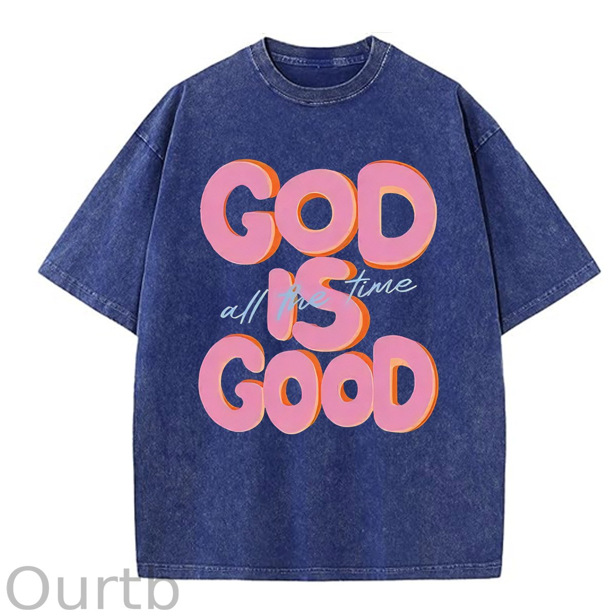 God Is Good All The Time Pattern  Washed Distressed Crew Neck 100% Cototon T-Shirt