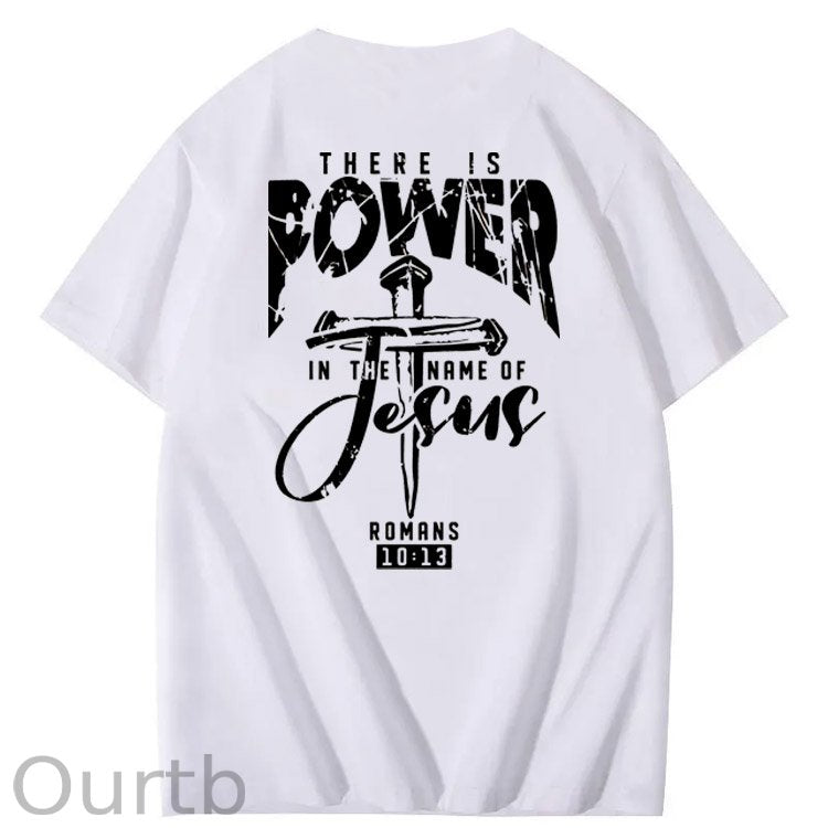 There Is Power In The Name Of Jesus Pattern Print T-Shirt