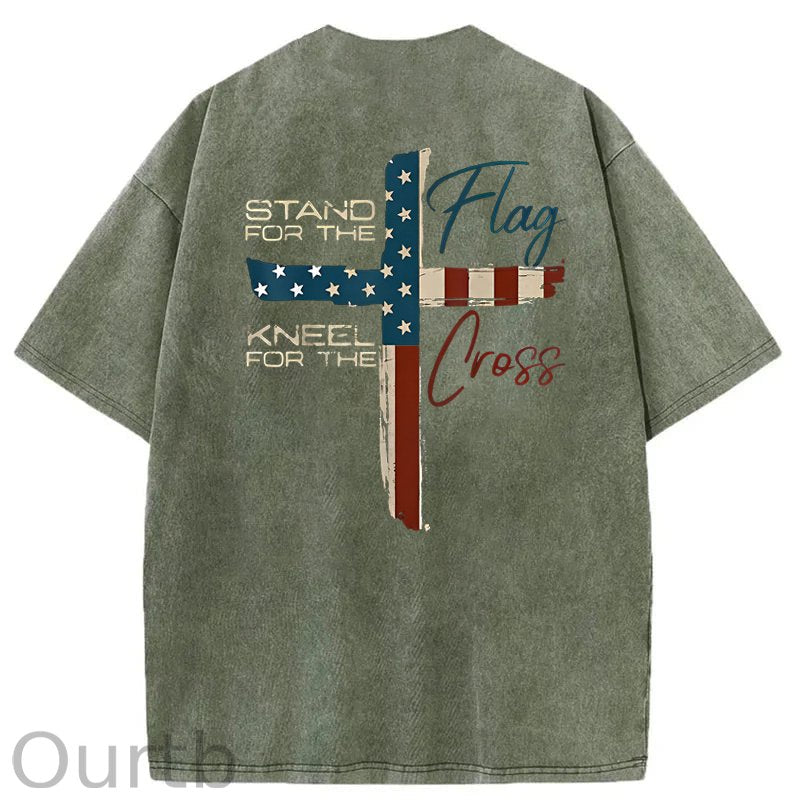 Stand For The Flag Kneel For The Cross 4th Of July Washed T-Shirt