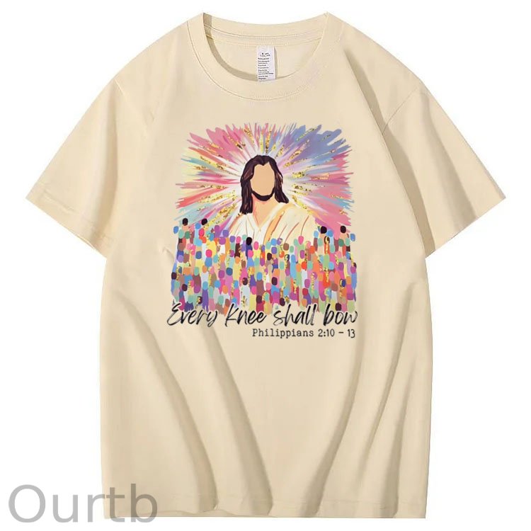 Every Knee Shall Bow Pattern Print Crew Neck T-Shirt