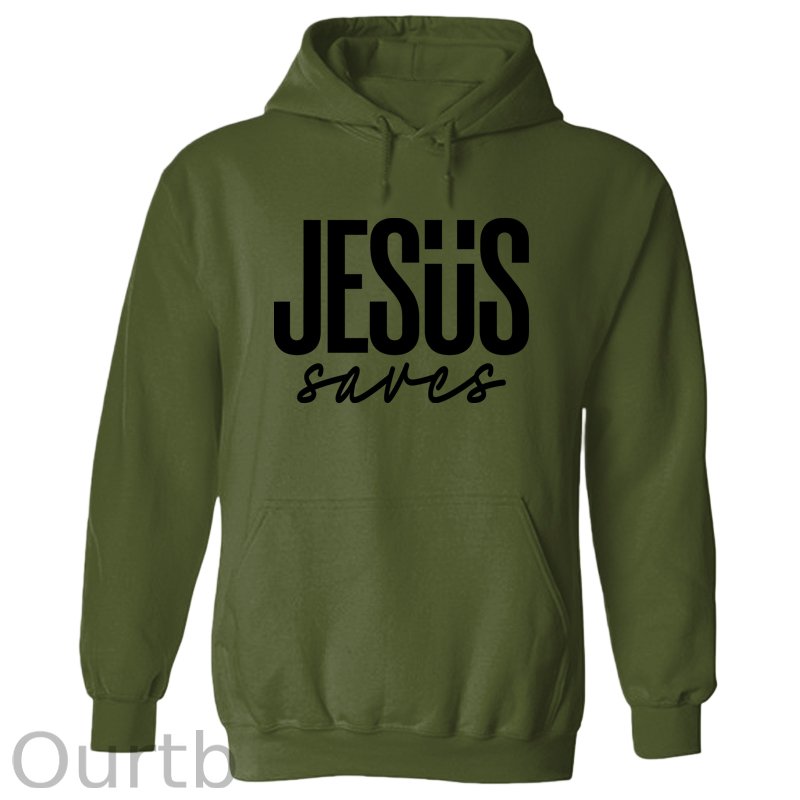 JESUS saves Cotton Hooded Sweatshirt