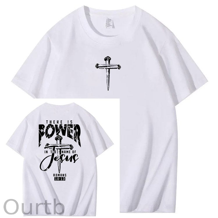 There Is Power In The Name Of Jesus Pattern Print T-Shirt