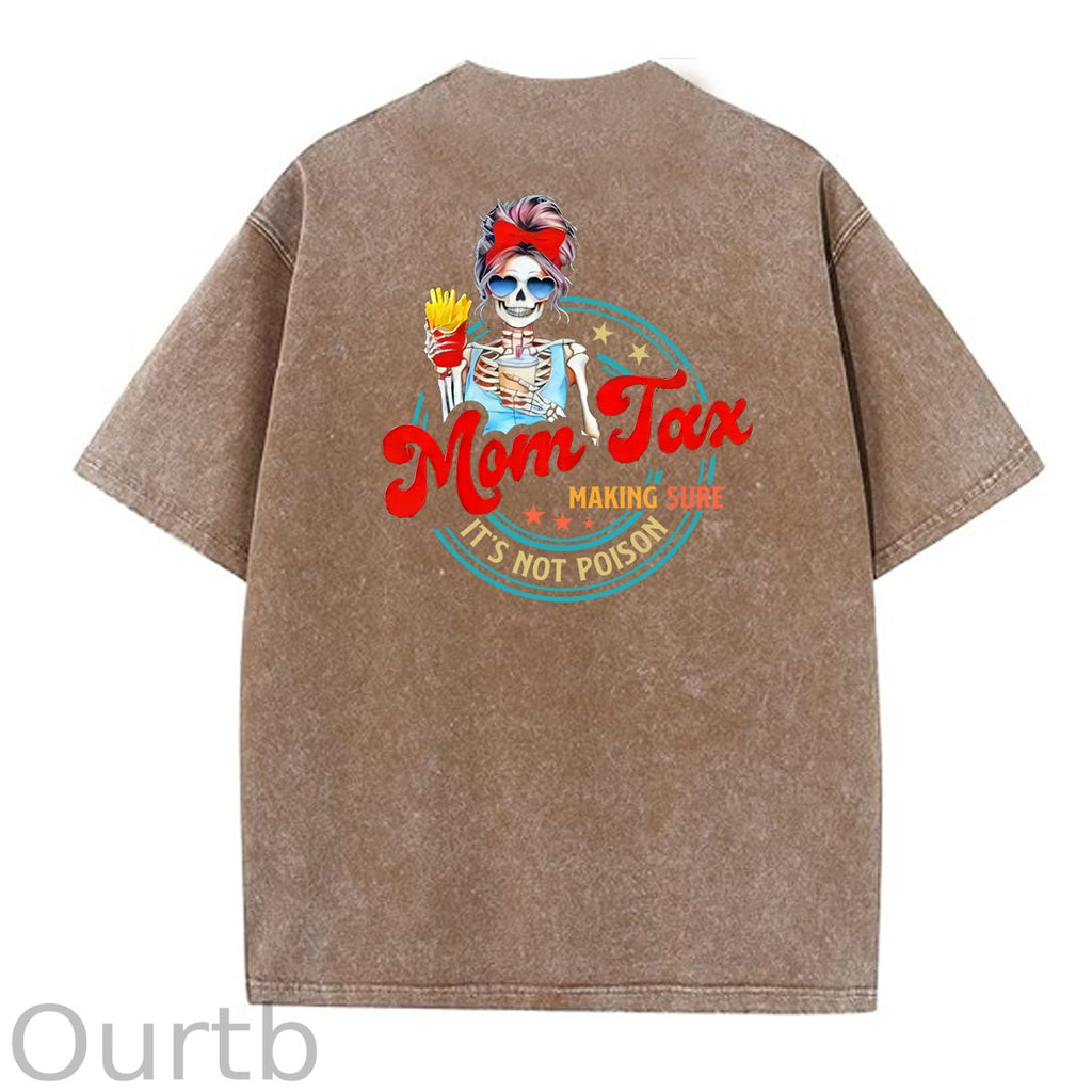 Mom Tax Washed And Distressed Pattern Crew Neck T-Shirt