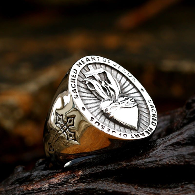 Cross Heart Signet Ring Personalized Ring