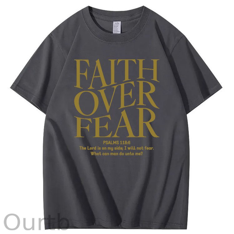 Faith Over Fear Pattern Printing Print Crew Neck T-Shirt