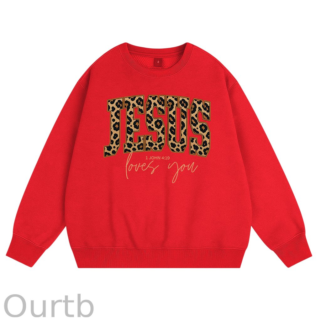 Christian Jesus Love You Leopard Print Cotton Fleece Sweatshirt